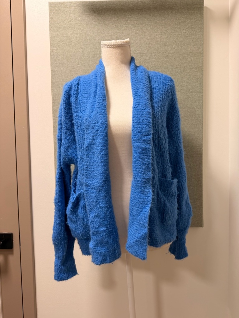 MOTH by Anthropologie Blue Wool Blend Open Draped Cardigan with Pockets XS